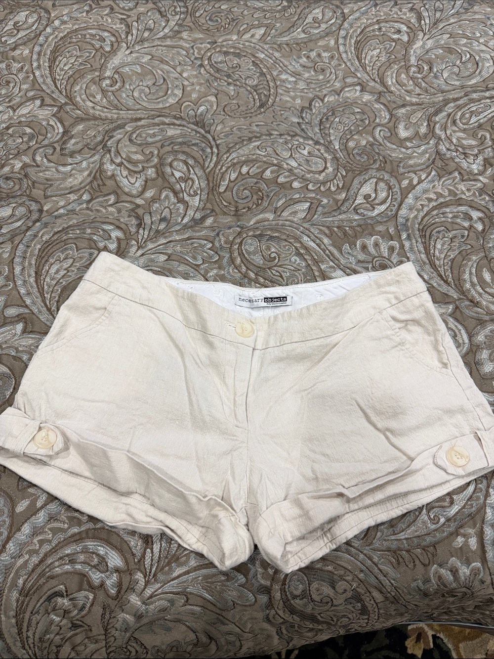 Necessary Objects Light Cream Linen-Blend Women's Shorts